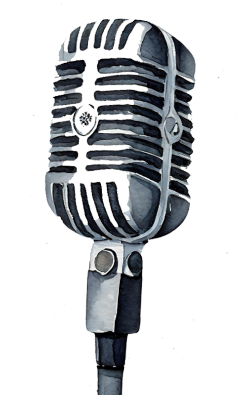 Watercolor picture of an old fashioned microphone.